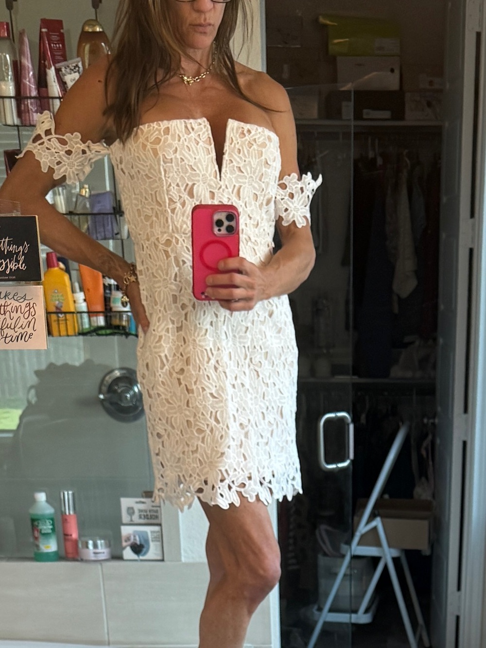 Gorgeous Strapless Off-Shoulder Lace Dress in White